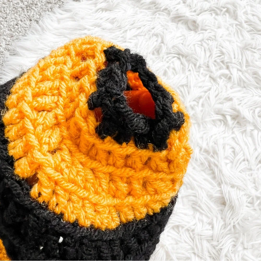 Handmade Black Gold Ponytail Beanie Messy Bun Crochet Hat OS